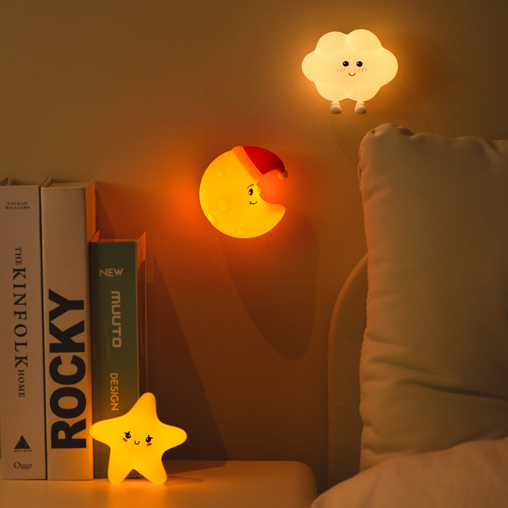 Kawaii Moon, Star & Cloud Night Light — Magnetic Silicone Bedside Lamp