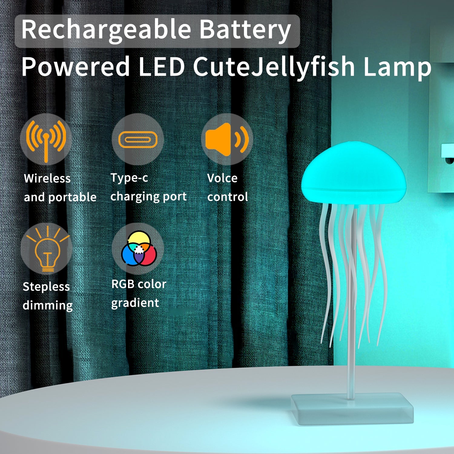 Jellyfish RGB Night Light — Touch-Activated, Hanging or Desk Base