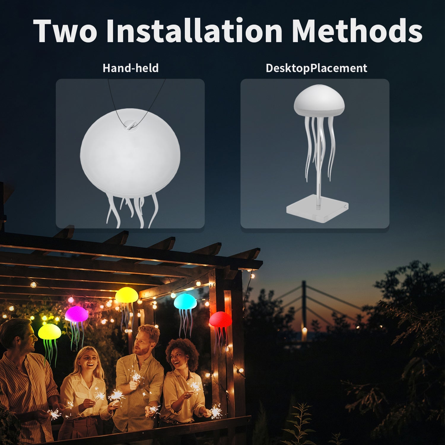 Jellyfish RGB Night Light — Touch-Activated, Hanging or Desk Base