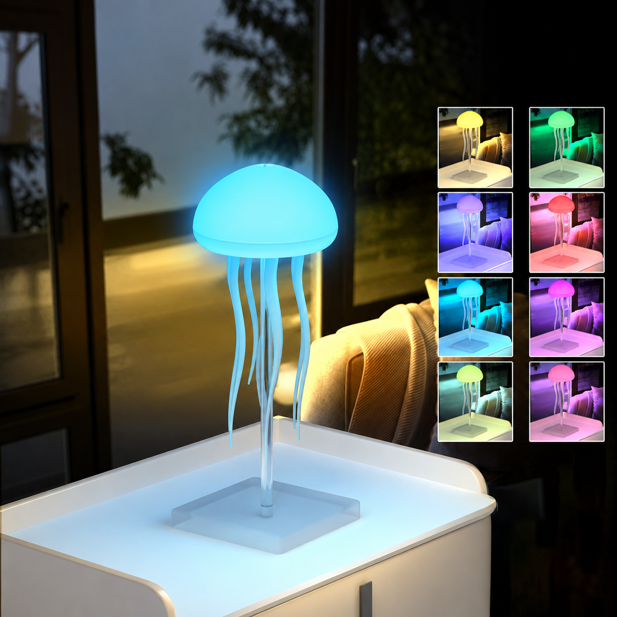 Jellyfish RGB Night Light — Touch-Activated, Hanging or Desk Base