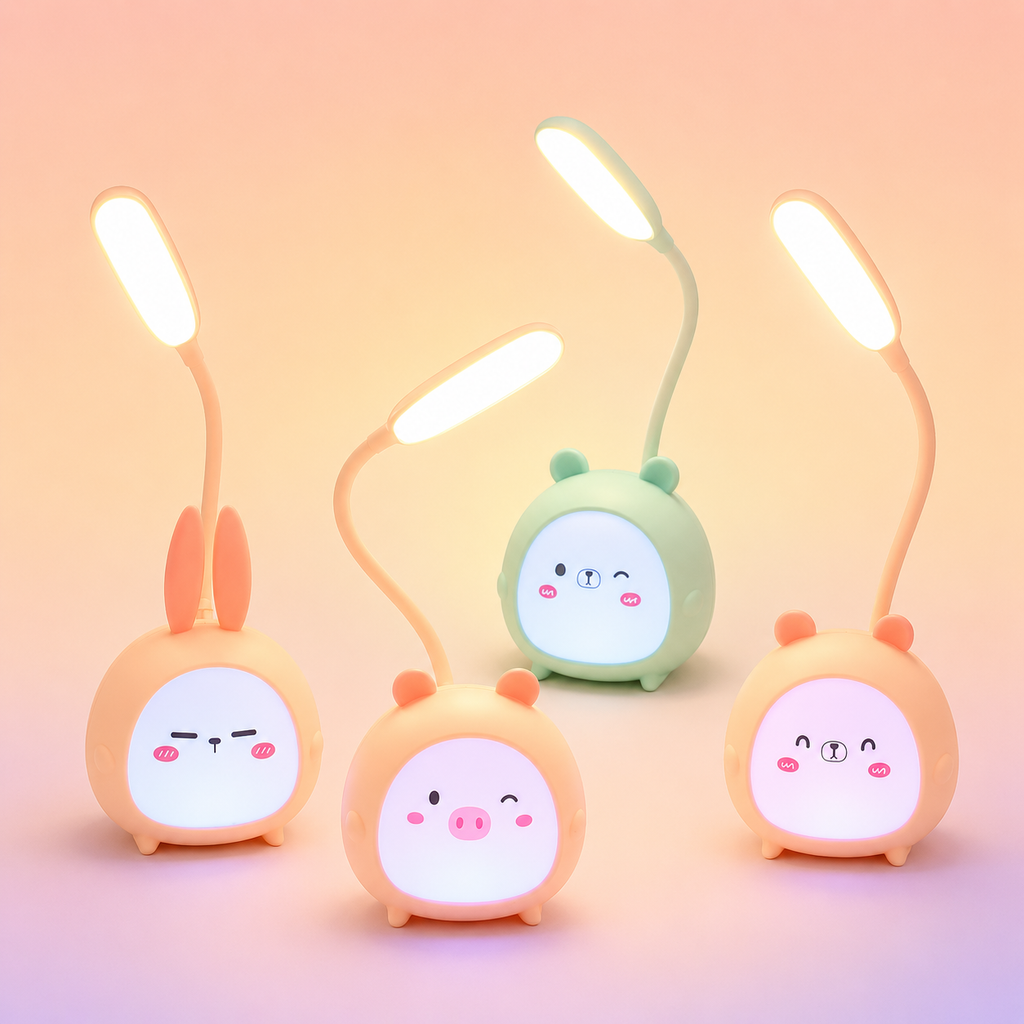 Kawaii Animal Friends LED Desk Lamp — Pig, Rabbit, & Puppy