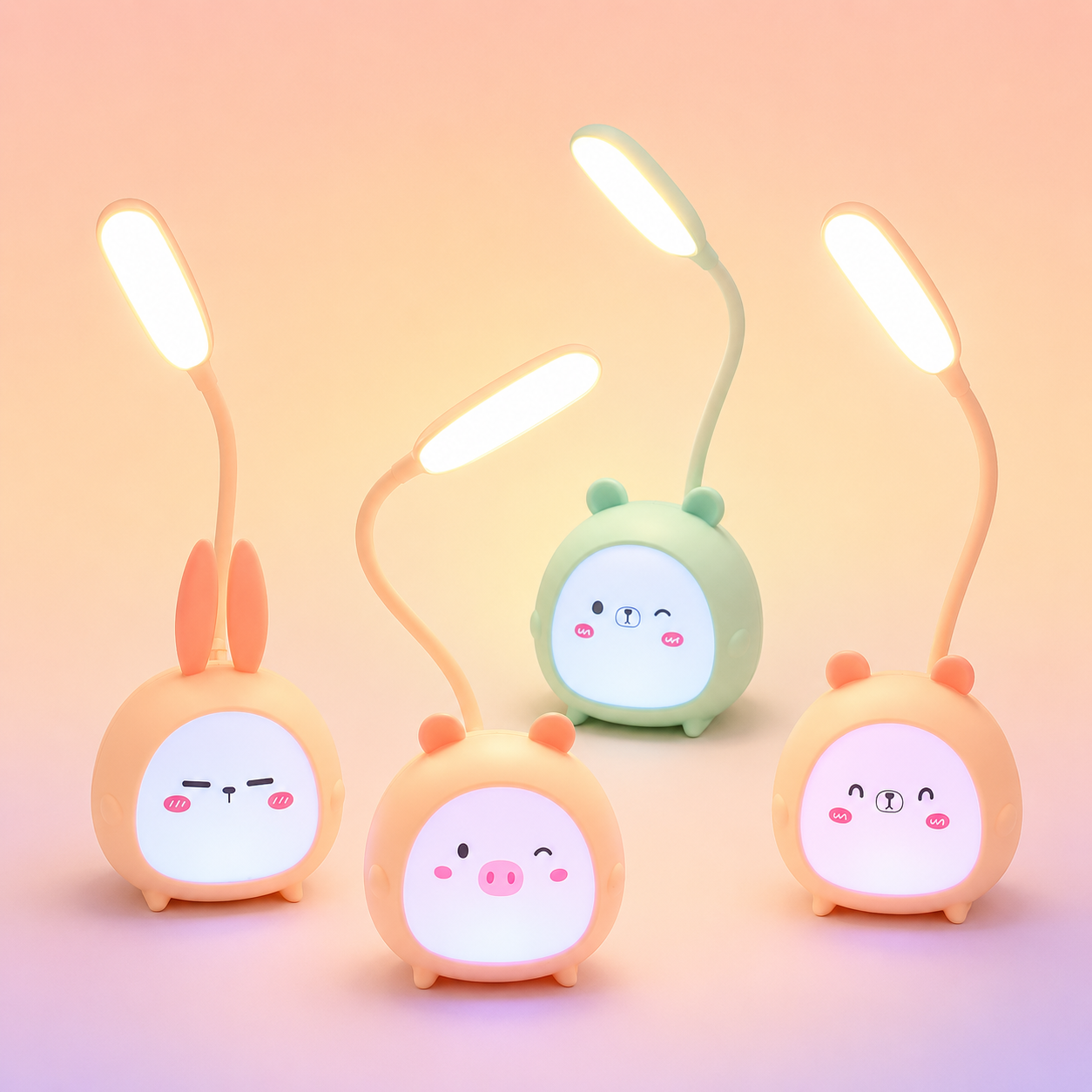 Kawaii Animal Friends LED Desk Lamp — Pig, Rabbit, & Puppy