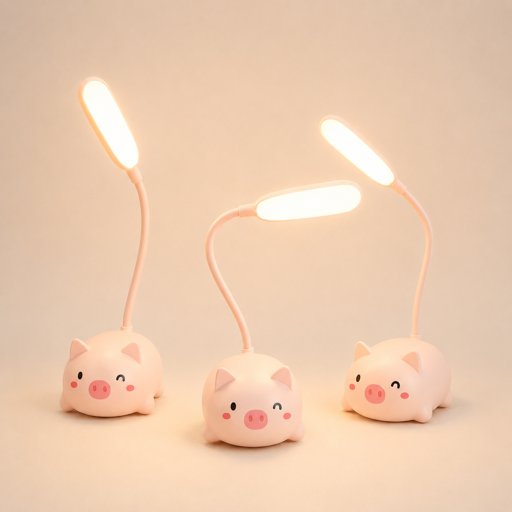 Cute Animal LED Desk Lamp — Pig, Rabbit & Cat Gooseneck Study Light