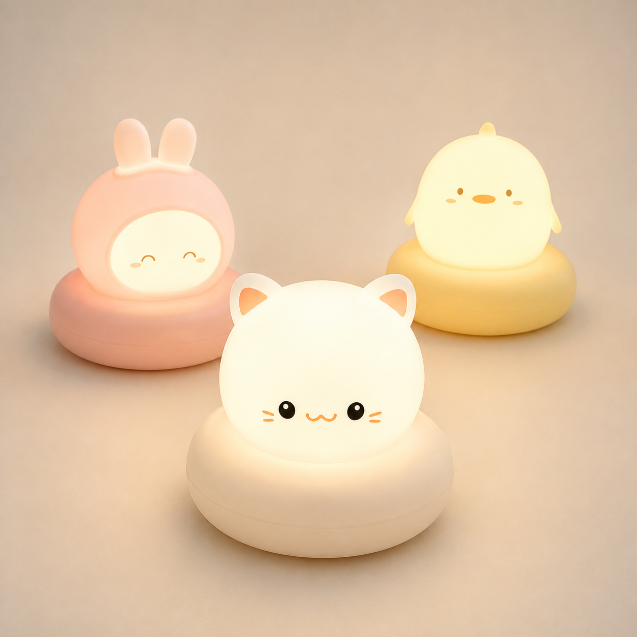Cute Pet Tap Light — Bunny, Kitten, Duckling & Bear Bedside Night Light