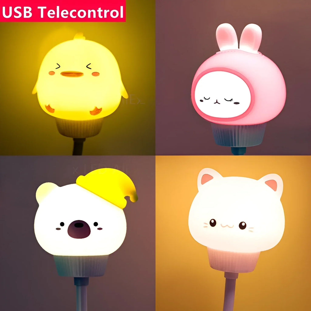Cute Animal USB Night Light — Bear, Chick & Kitten Bedside Lamp