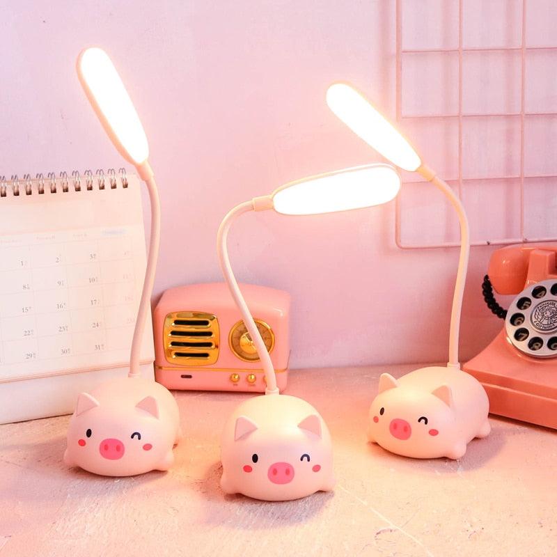 Cute Animal LED Desk Lamp — Pig, Rabbit & Cat Gooseneck Study Light
