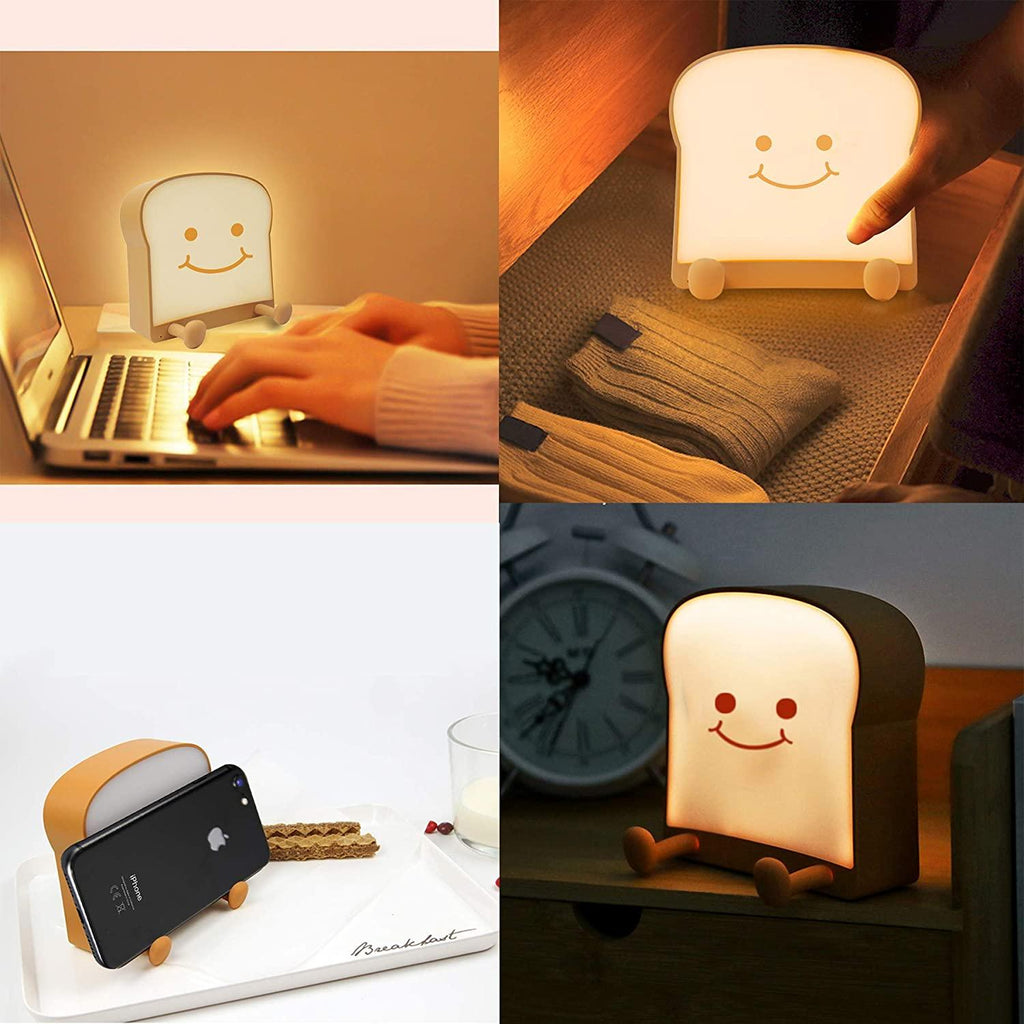 Cute Toast LED Night Light — Silicone Phone Holder Lamp with Dimmable Glow