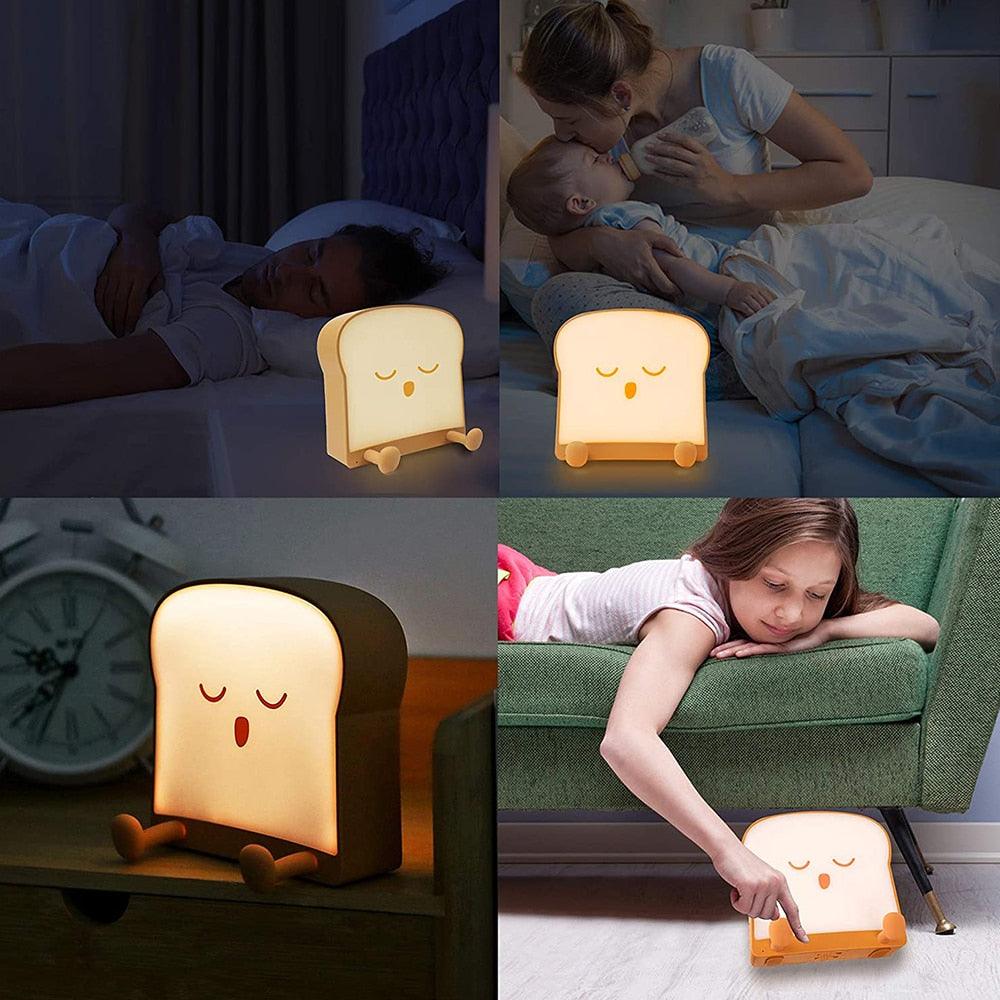 Cute Toast LED Night Light — Silicone Phone Holder Lamp with Dimmable Glow