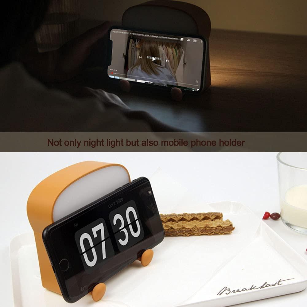 Cute Toast LED Night Light — Silicone Phone Holder Lamp with Dimmable Glow